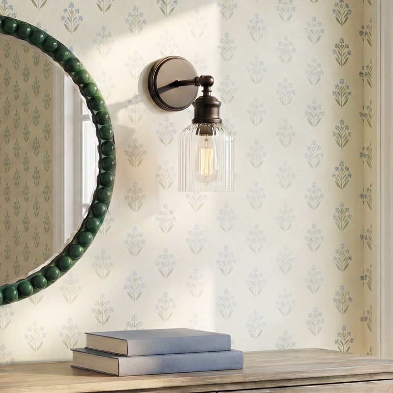 Ria Dimmable Ribbed Glass and Metal Armed Sconce, Black