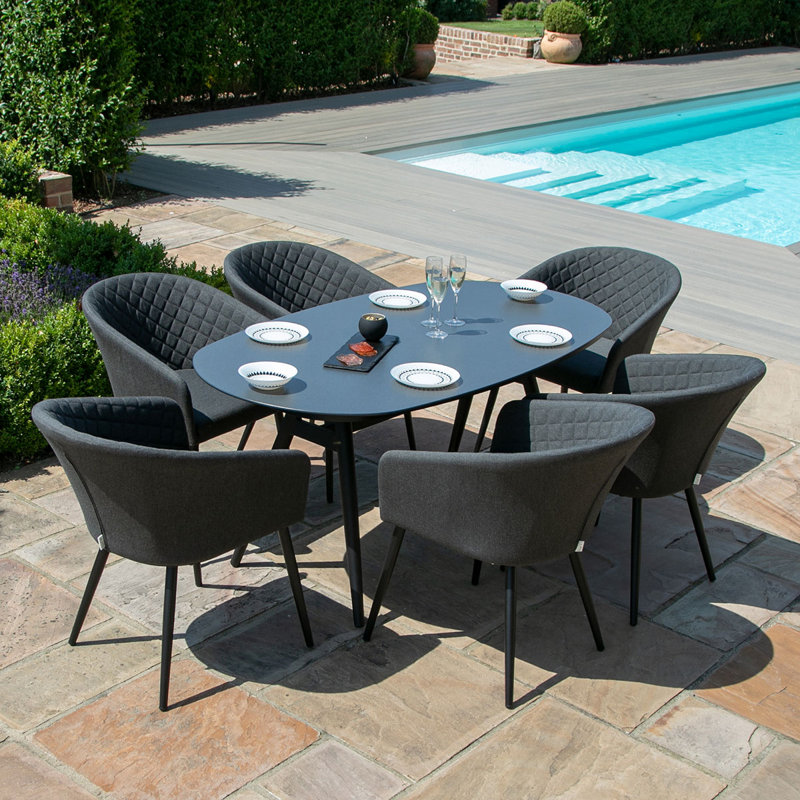 Sladkowski Outdoor Fabric 6 Seat Oval Dining Set, Charcoal