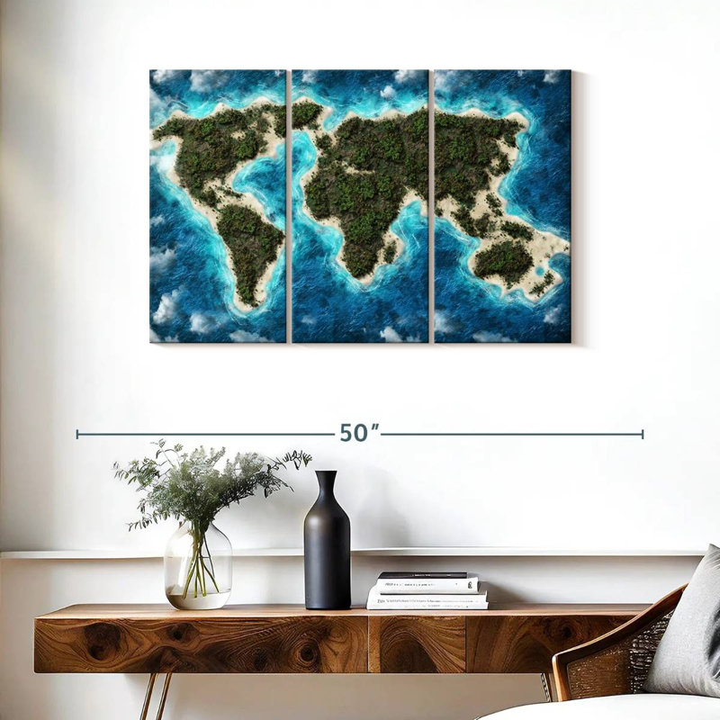 Carte du monde de l'île Aliaz, H 24 po x l 38 po