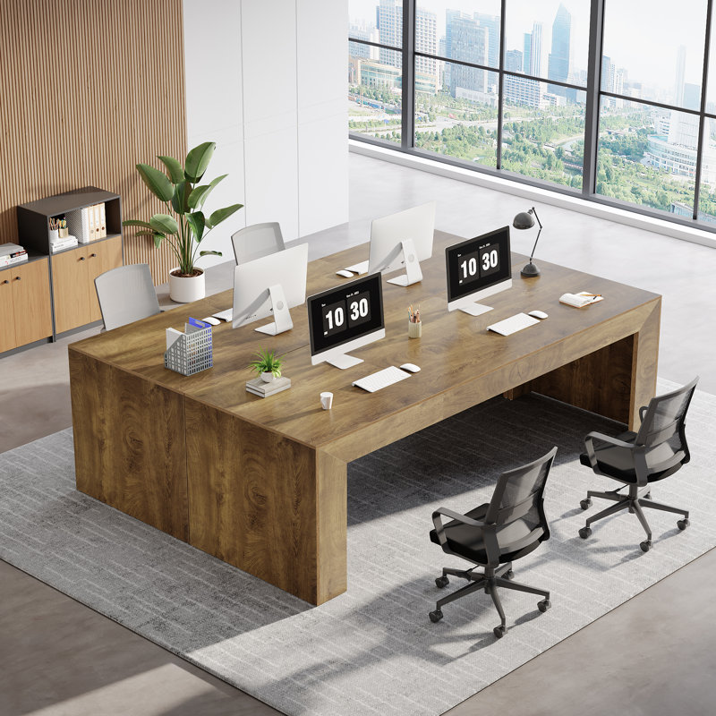 86.6-Inch Long Computer Desk, Brown