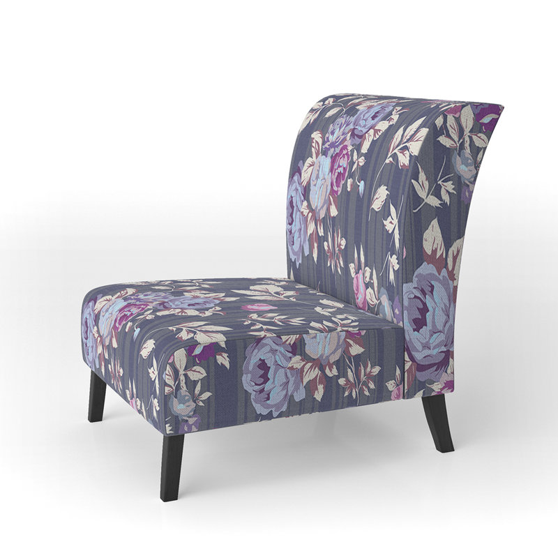 Brechta Vibrant Curve Design II - Velvet Upholstered Modern Slipper Chair, Gray/Blue/Purple