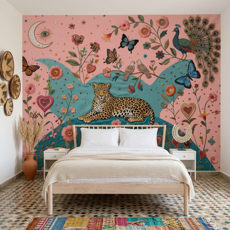 Adhésif mural fantaisiste rose, Texturé non collé, 160 po x 108 po