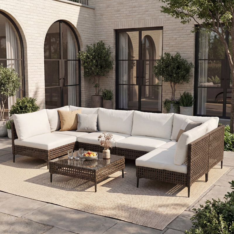7-pieces Wicker Conversation Sets, Beige/Brown
