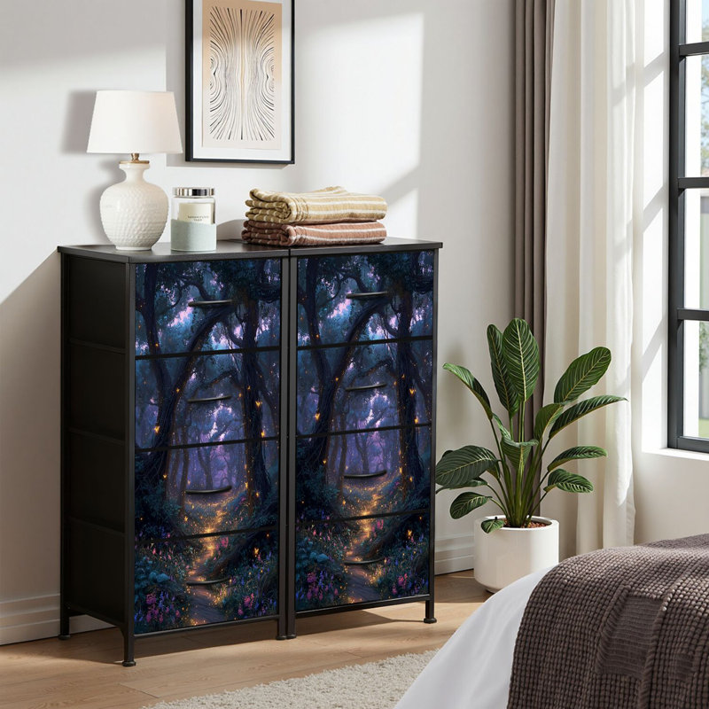 4 Drawer Dresser for Bedroom, Narrow Chest of Drawers, Wooden Top and Study Iron Frame 18"x37.5"-(WxH)