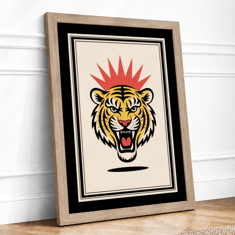 Fierce Tiger Graphic Art - Framed Print, Oak, A4 - 29.7 x 21.0 cm