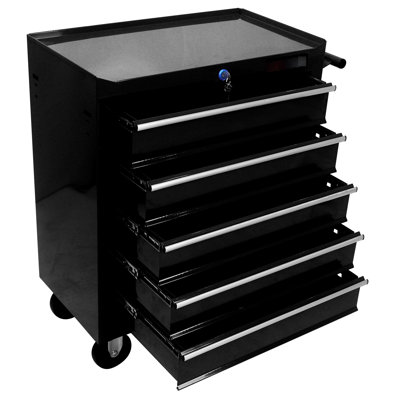 Black 5 Drawer Tool Chest With Lock And 4 Wheeled Mobility, Garage 5 Box Mobility For Work Area, Black