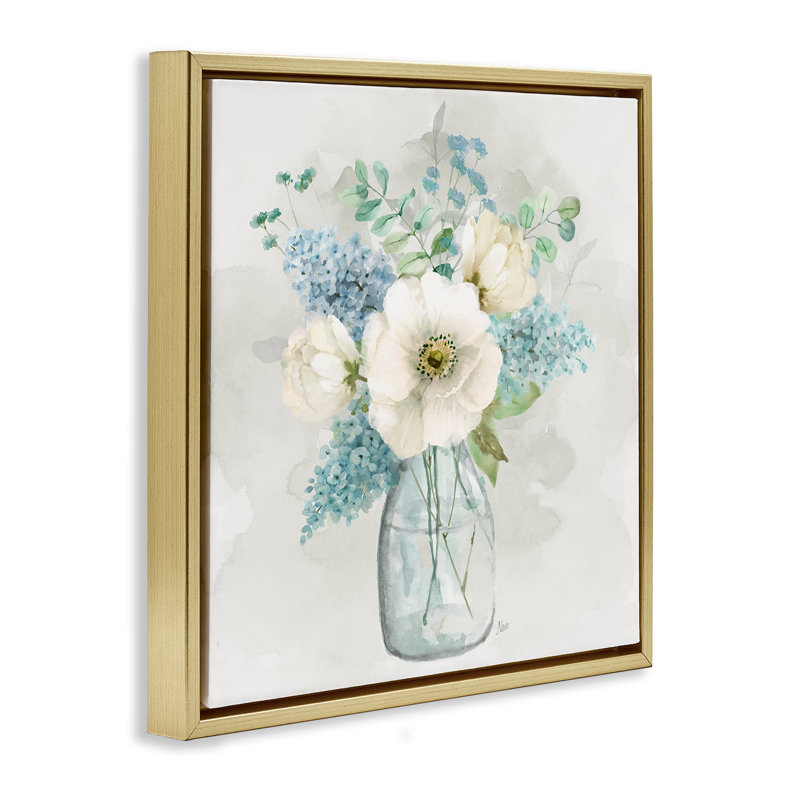 Bouquet Centric dans des tons doux, Cadre flottant gris lustré, H 18 po x l 18 po