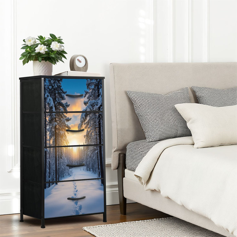 4 Drawer Dresser for Bedroom, Narrow Chest of Drawers, Wooden Top and Study Iron Frame 18"x37.5"-(WxH)