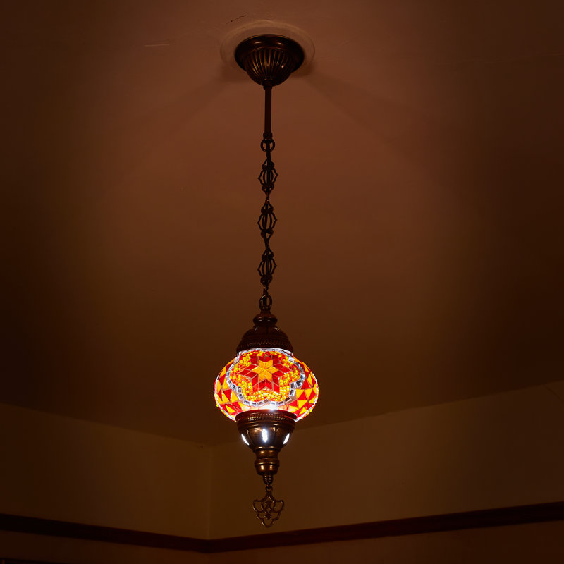 Karlie 1 - Light Antique Bronze Sphere Pendant, Red/Orange