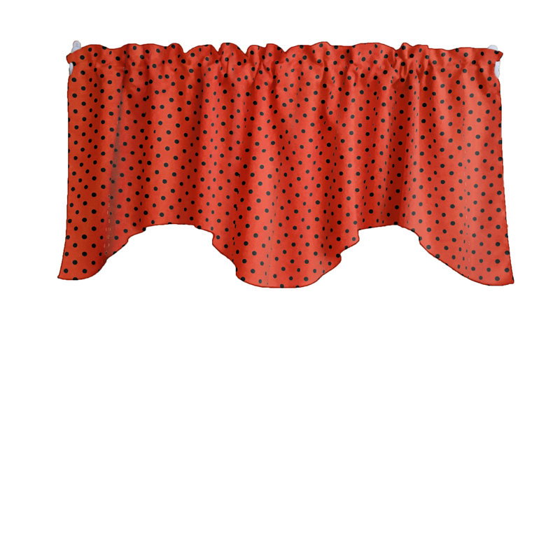 Cantonnière festonnée en mélange de coton à pois 58 po, Noir / rouge