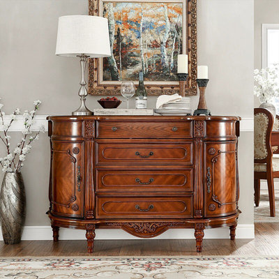 Vintage Curved Solid Birch Sideboard Storage Cabinet