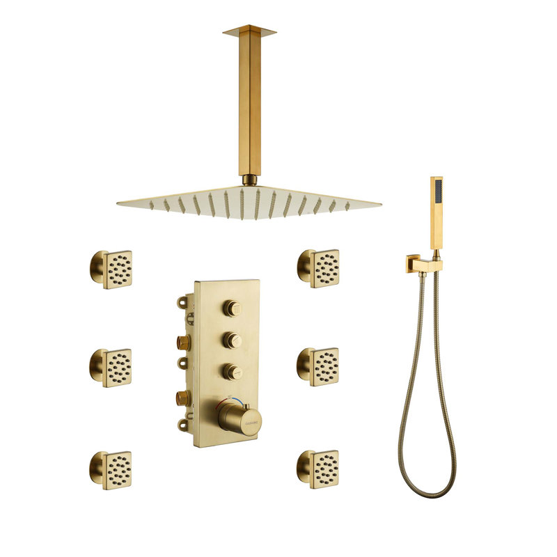 Système de douche thermostatique 3 fonctions à 3 fonctions 12 po, Or brossé