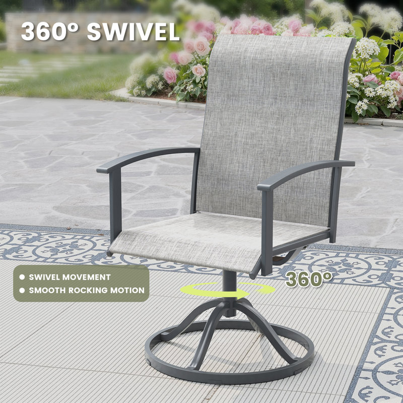 6-Person Rectangular Patio Dining Set With 360° Swivel PVC-coated polyester Chairs, Gray/Gray