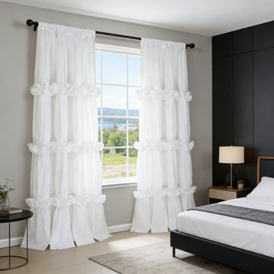 Thermal Insulated Blackout Curtains With Boho Ruched Design And Butterfly Flowers, Rod Pocket Drapes For Light Blocking, Noise Reduction, And Energy Efficiency (Pack Of 2)