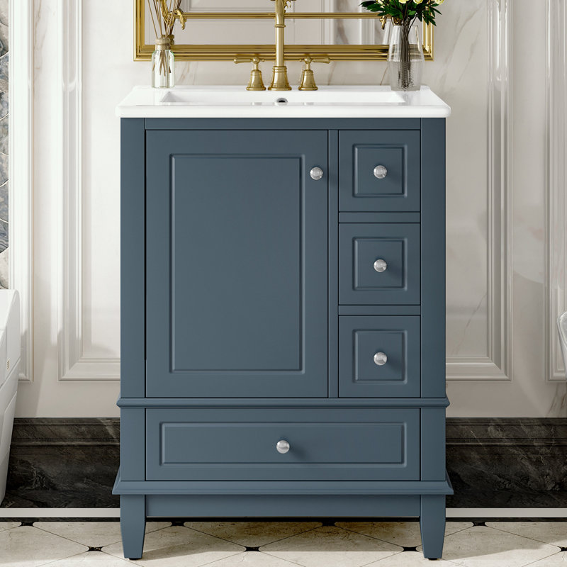 Bathroom Vanity with Sink and Drawers, Blue Gray