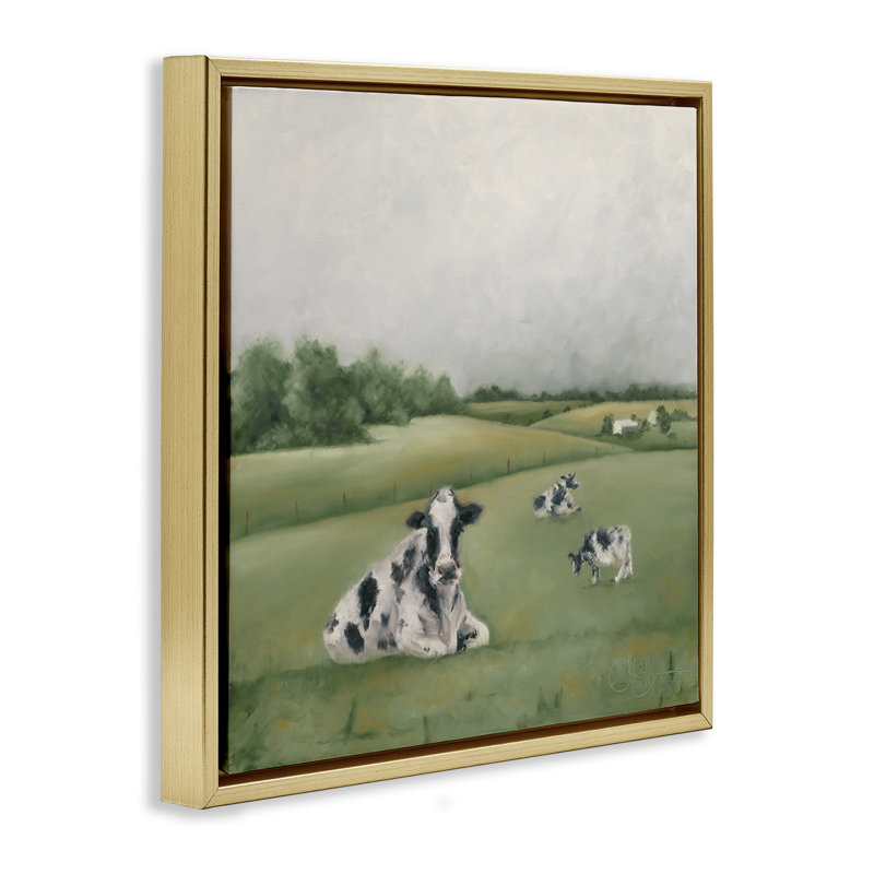 "Vaches laitières broutant dans un champ vert", art mural sur toile flottante par Hollihocks Art, H 25 po x l 25 po