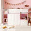 Lit mezzanine double avec maisonnette et rangement, lit en bois moderne pour enfants / adolescents, blanc et rose-130154222