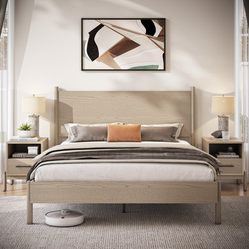 Solid wood platform bed with Hartl headboard, Scandinavian bed base, Grand