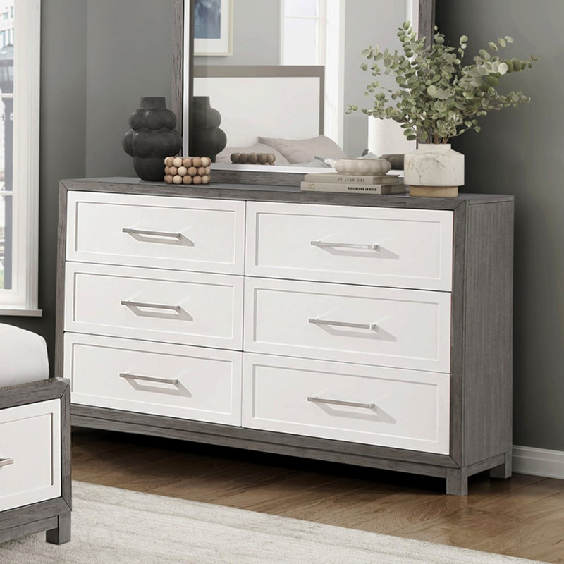 Meuble de chambre à coucher à six tiroirs avec finition ivoire et gris 1 pièce