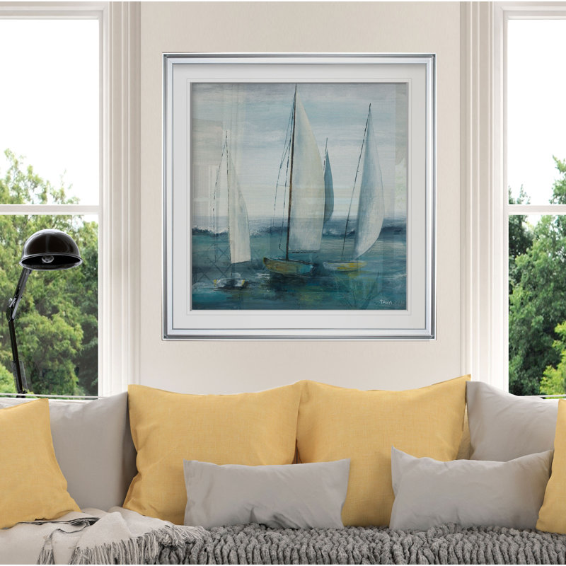«Out to Sea», peinture, H 24 po x l 24 po x P 2 po, Cadre argenté