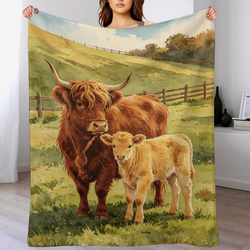 Highland Cow And Luxury Flannel Throw Blanket, Soft Warm Fuzzy Blanket for Living Room Sofa Bed Home Decor, 30x40in