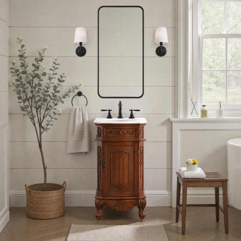 Lunette 19'' Single Bathroom Vanity with Top, Teak, Ivory White