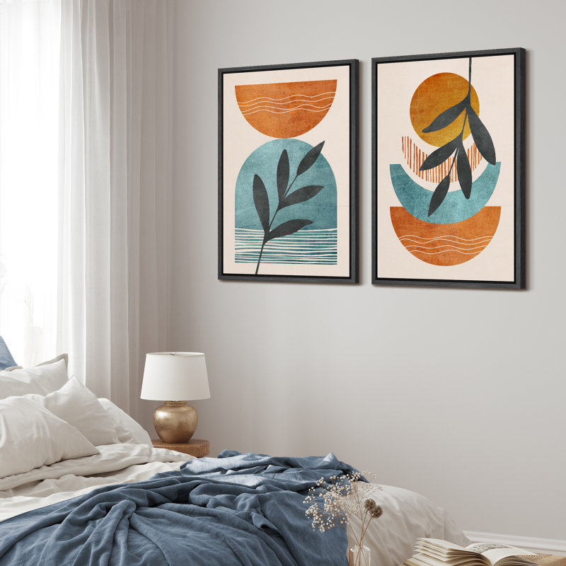 «Mid Century Shape Orange Green Pastel Polygon Abstract», reproduction d'art moderne sur toile encadrée 2 pièces, Noir