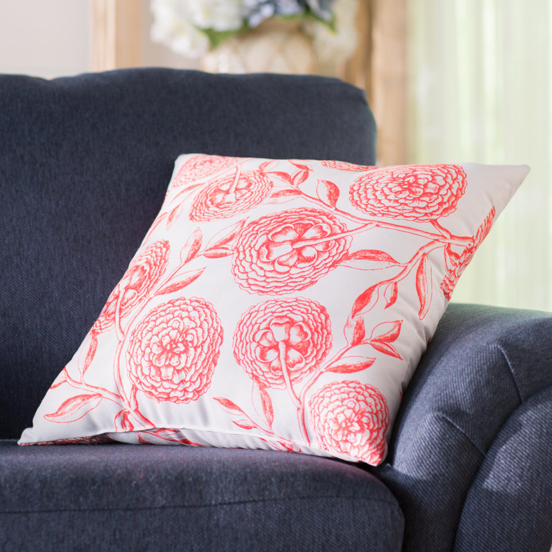 Botanical Blooms Blooms Antique Flower Square Pillow Cover and Insert, Coral, 20" H x 20" W