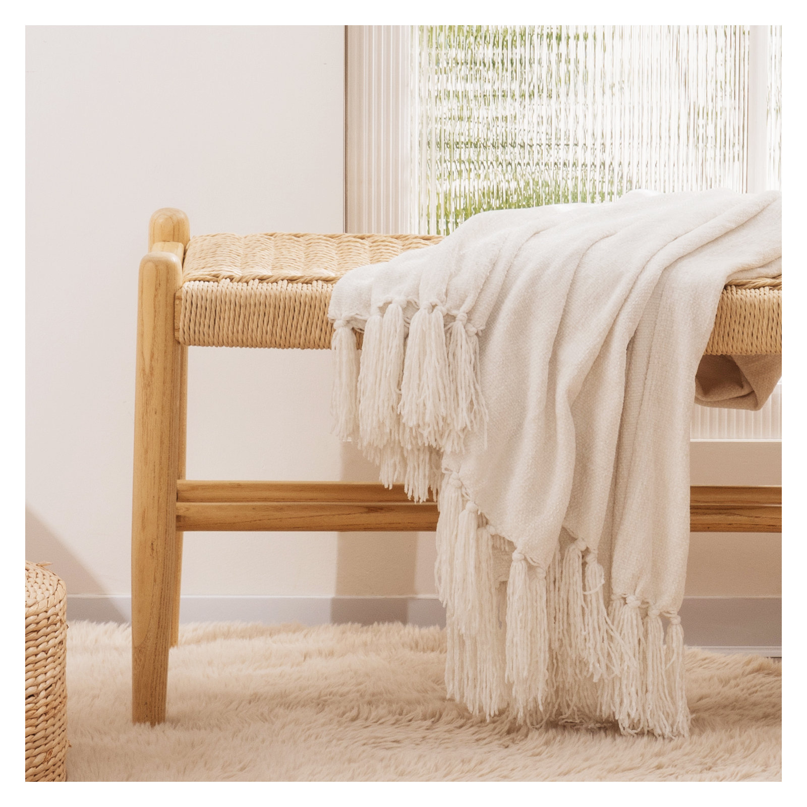 Soft Chenille Throw Blanket, 80" L x 60" W, Ivory White