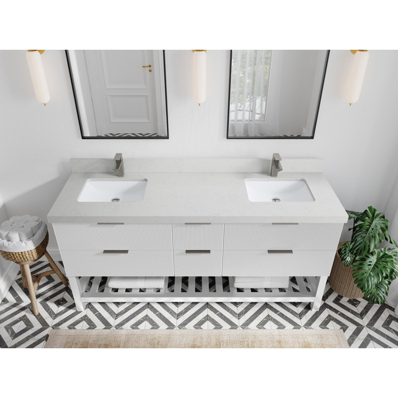 Meuble-lavabo double 72 po avec plateau en quartz Catalina