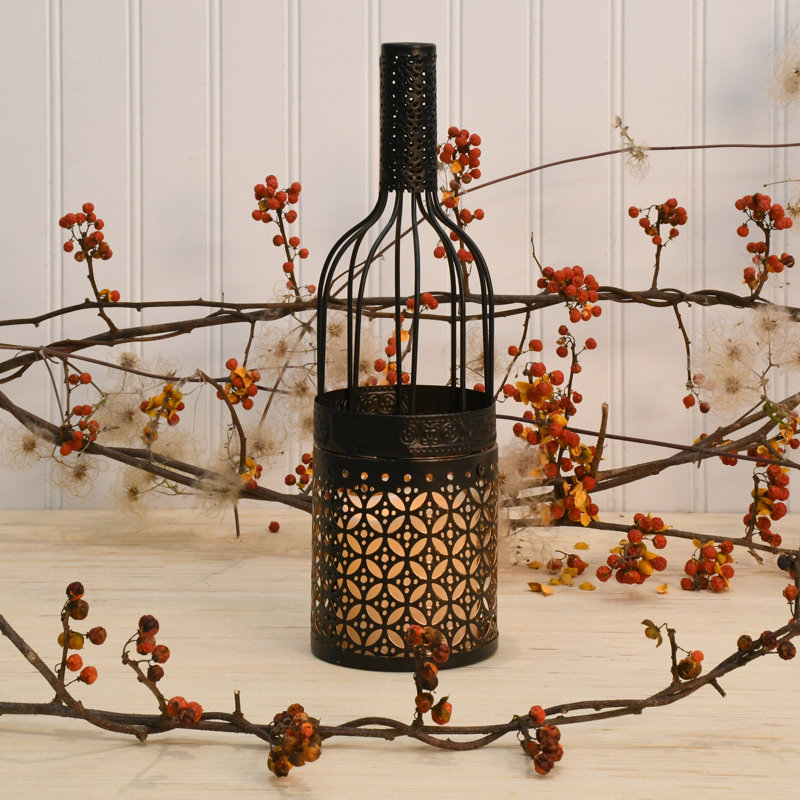 Metal Wine Bottle with Battery Operated Candle