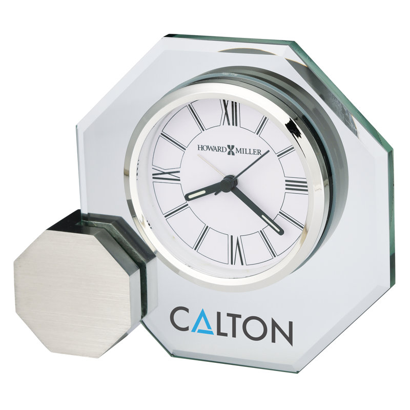 Modern & Contemporary Roman Numeral Crystal Quartz Movement / Crystal Alarm Tabletop Clock, Brushed Silver/Clear