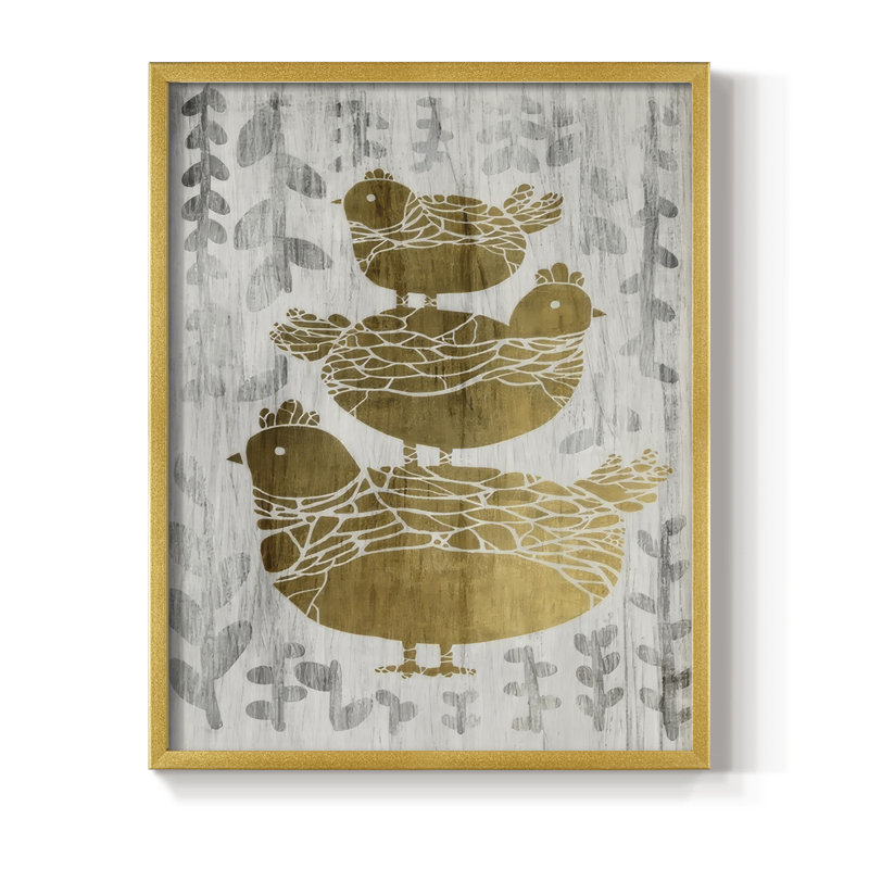 Three French Hens - Gold Leaf Holiday, reproduction encadrée - bois massif, H 15 po x l 12 po, Doré