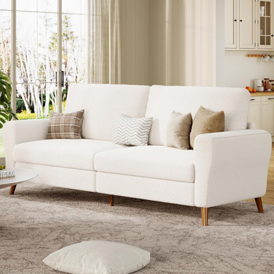 84" Modern Boucle/PU Sofa Couch, 3-Seater with Wood Feet, 1000lb Capacity for Living Room by George Oliver
