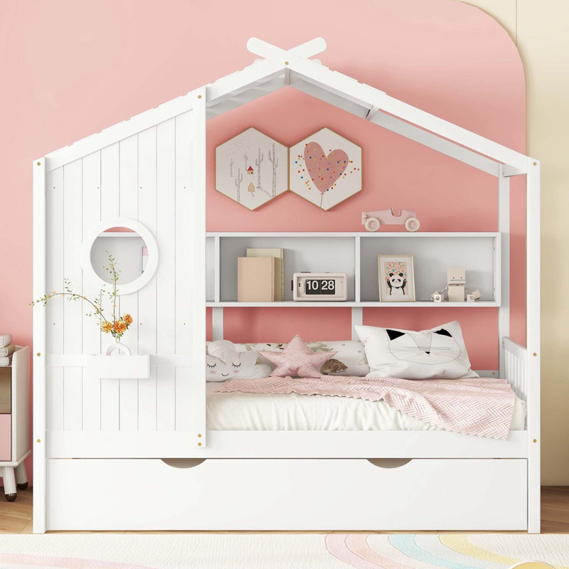 Lit simple en bois avec lit gigogne, Simple, Blanc
