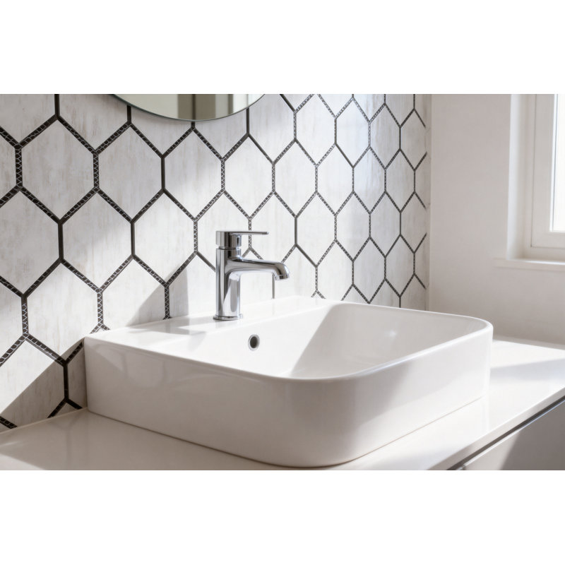 Tuscan Design 4" x 5" Glass Honeycomb Mosaic Wall Tile, Birchwood White, White, Gray