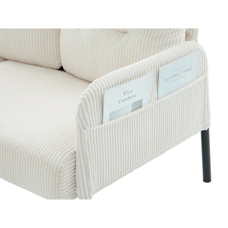Causeuse 67 po en velours côtelé avec poches latérales 67 po, Beige