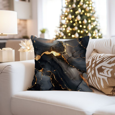 Abstract Gray Gold Geode Marble Agate VIII Modern Throw Pillow Cover