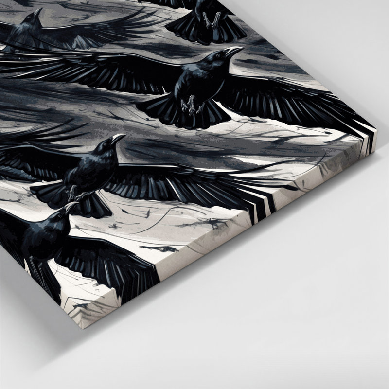 «Birds Carrion Crow», art mural sur toile noire, H 12 po x l 12 po