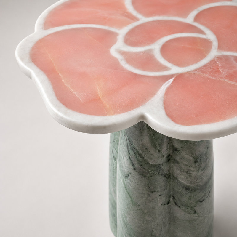 Table d'appoint florale en jade rose