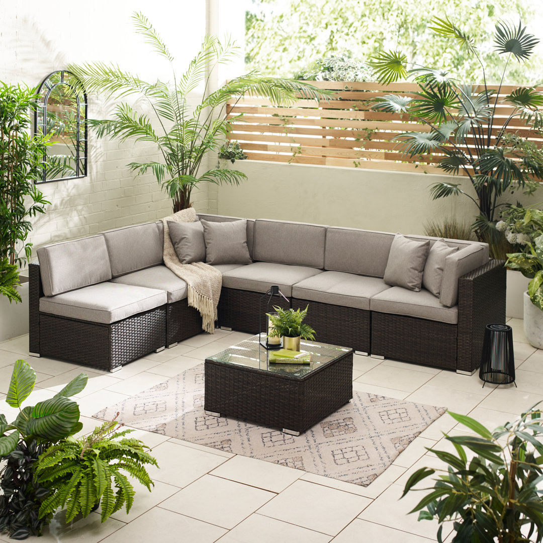 Miacomet Modular PE Rattan Garden Sofa Set and Table for Modern Gardens and Patios (Cover Included)