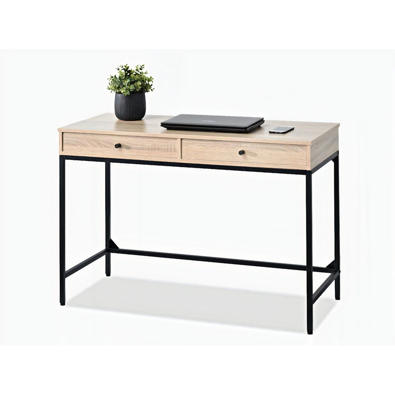 Dawnie Metal Base Writing Desk, Oak, Black