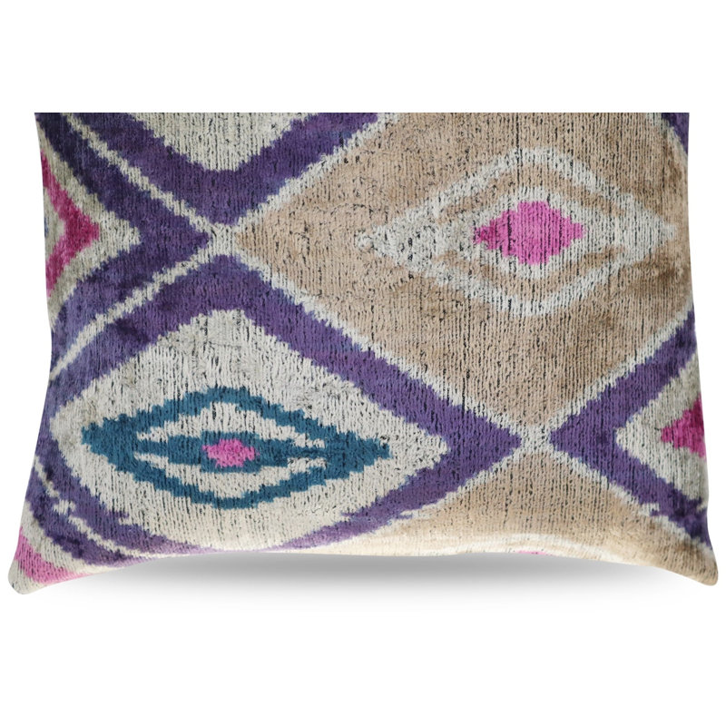 Velvet Pillow Cover & Insert, Square, Light Pink/Beige/Blue, 16"H x 16"W