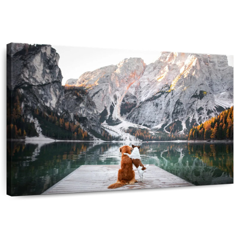 Ravi sur la jetée du lac Braies, H 30 po x l 45 po
