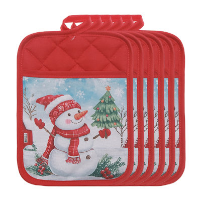 Support à casserole avec poche (bonhomme de neige) - ensemble de 6