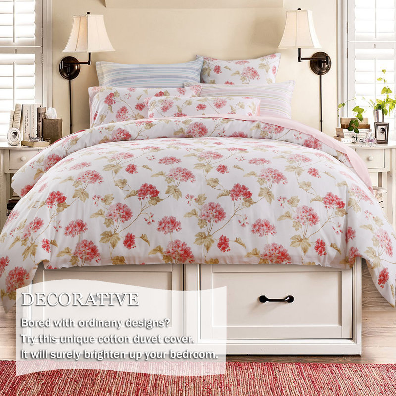 LISSTHER Luxury Cotton Duvet Cover Bedding Set, Queen Duvet Cover + 2 Standard Shams, Red Floral