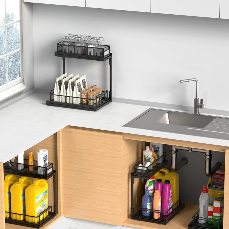 Sliding 2-Tier Pull-Out Under Sink Organizer Rack For Kitchen And Bathroom