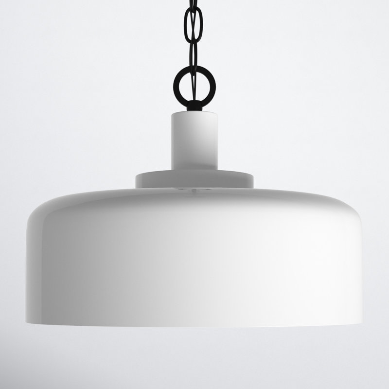 White Metal Pendant Light with Black Chain, 14 Inches