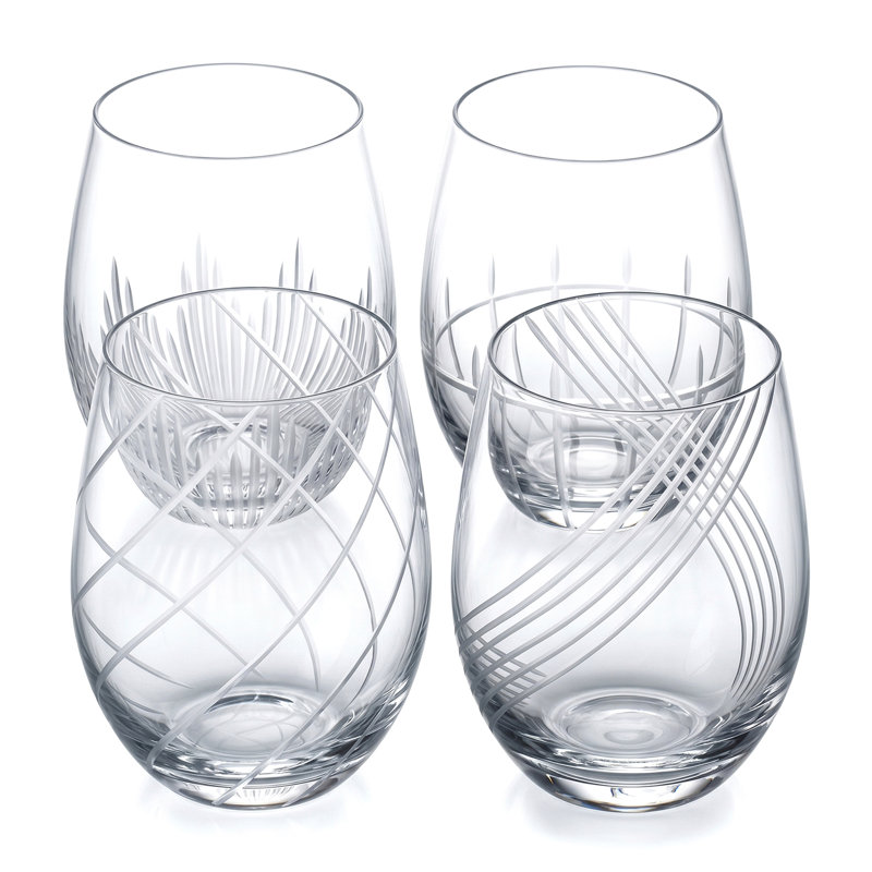 4-Piece Stemless Etched Drinking Red Wine Glasses