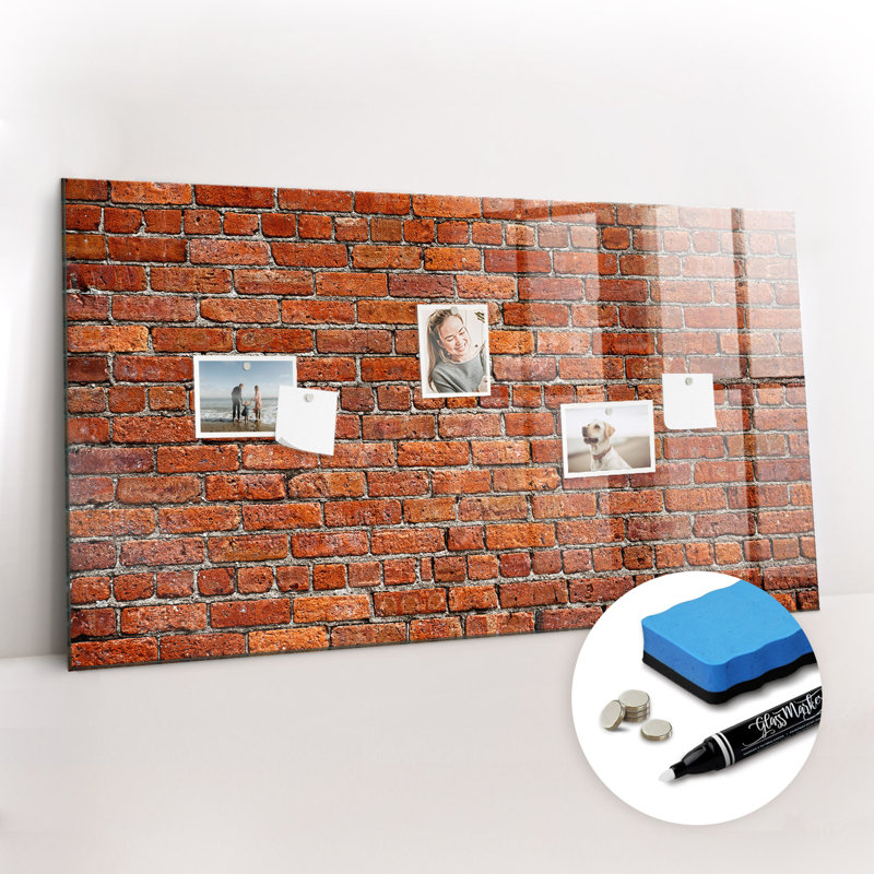Magnetic Memo Board Whiteboard - 120 x 60 cm - With Marker and Magnets - Old brick wall